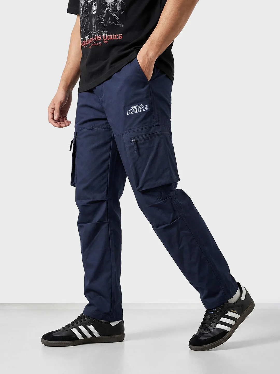 Men's Blue Relaxed Fit Solid Utility Cargo - Image 2