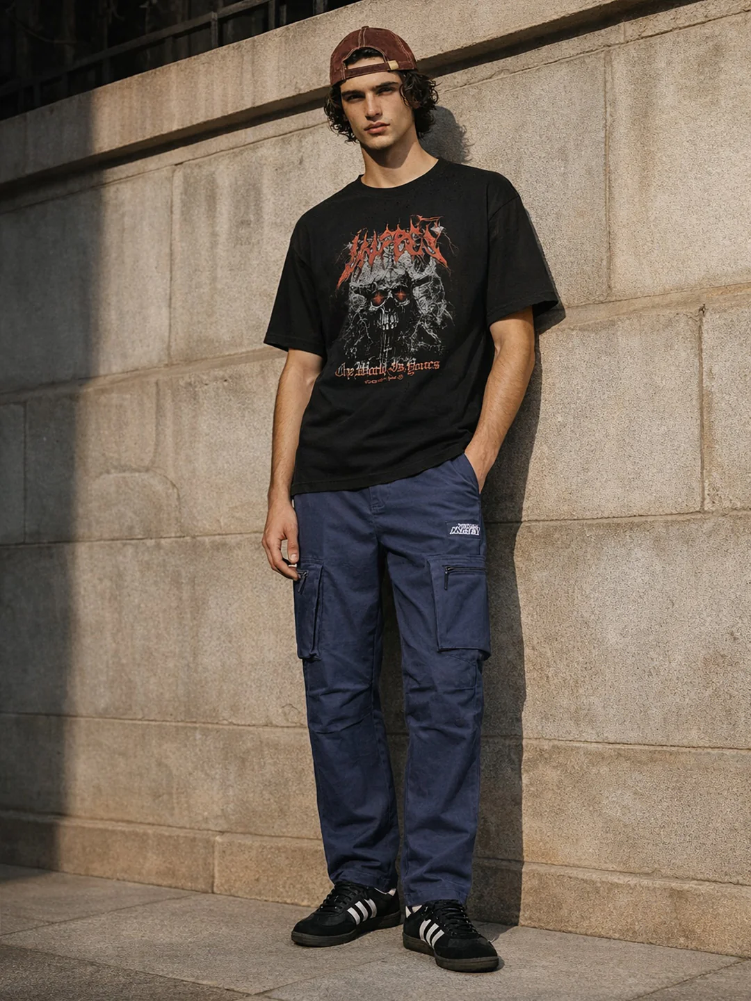 Men's Blue Relaxed Fit Solid Utility Cargo - Image 3