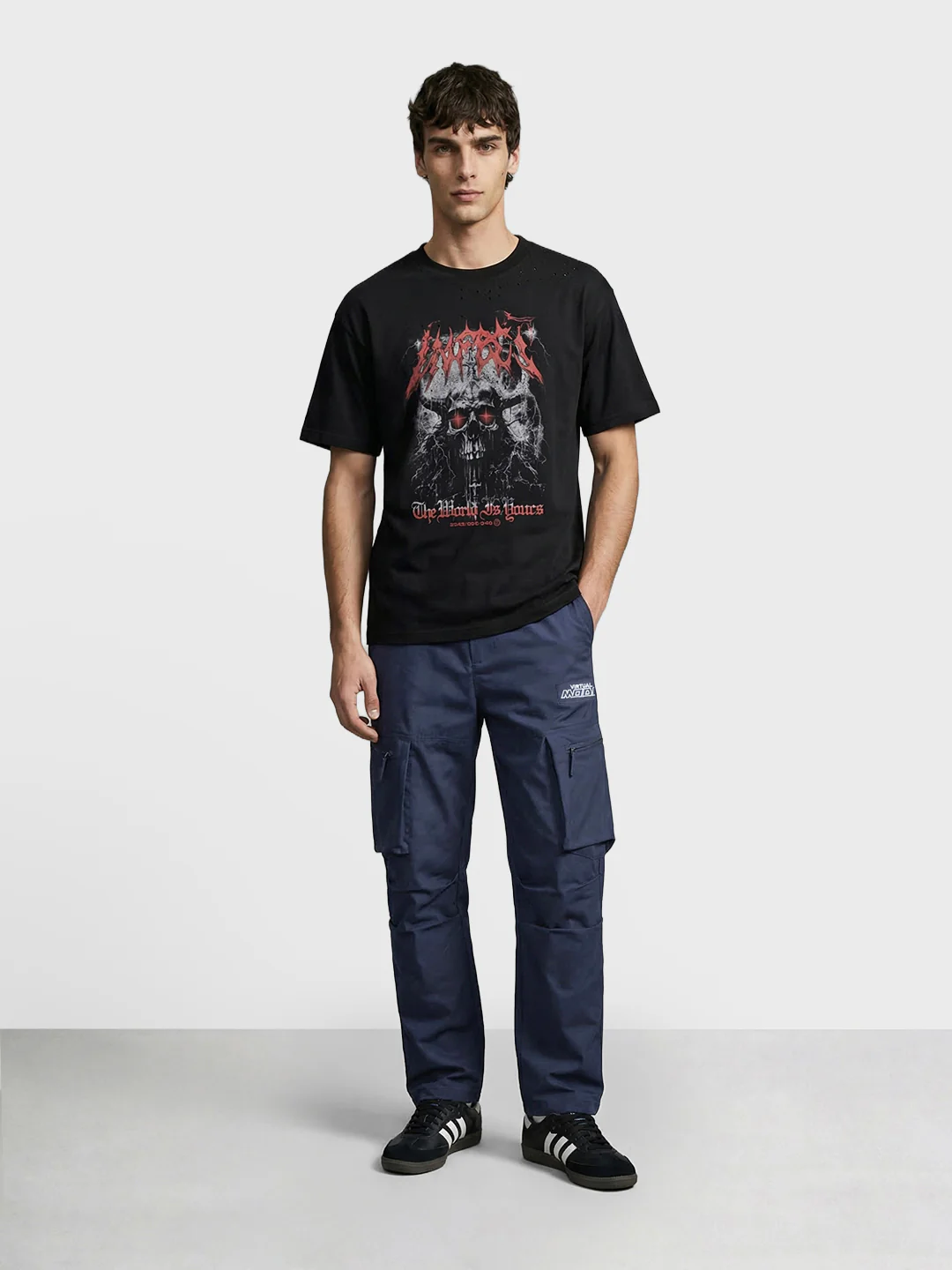 Men's Blue Relaxed Fit Solid Utility Cargo - Image 5