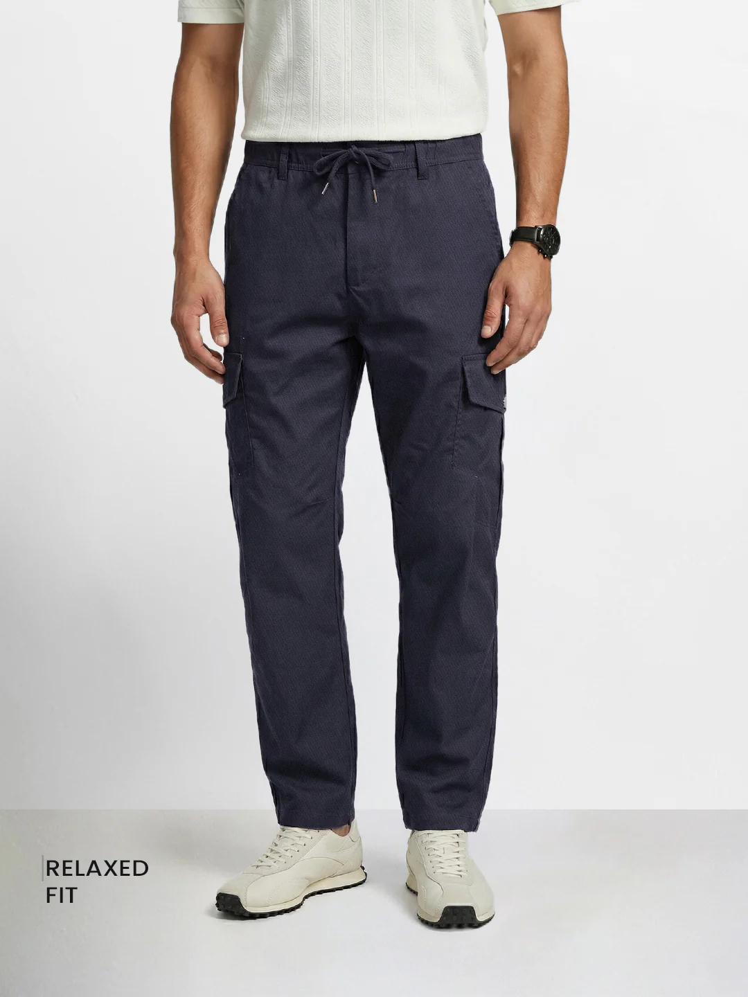 Men's Blue Relaxed Fit Solid Utility Joggers - Image 2
