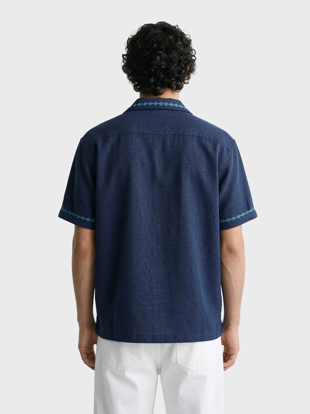 Men's Blue Relaxed Fit Embroidered Shirt - Image 4