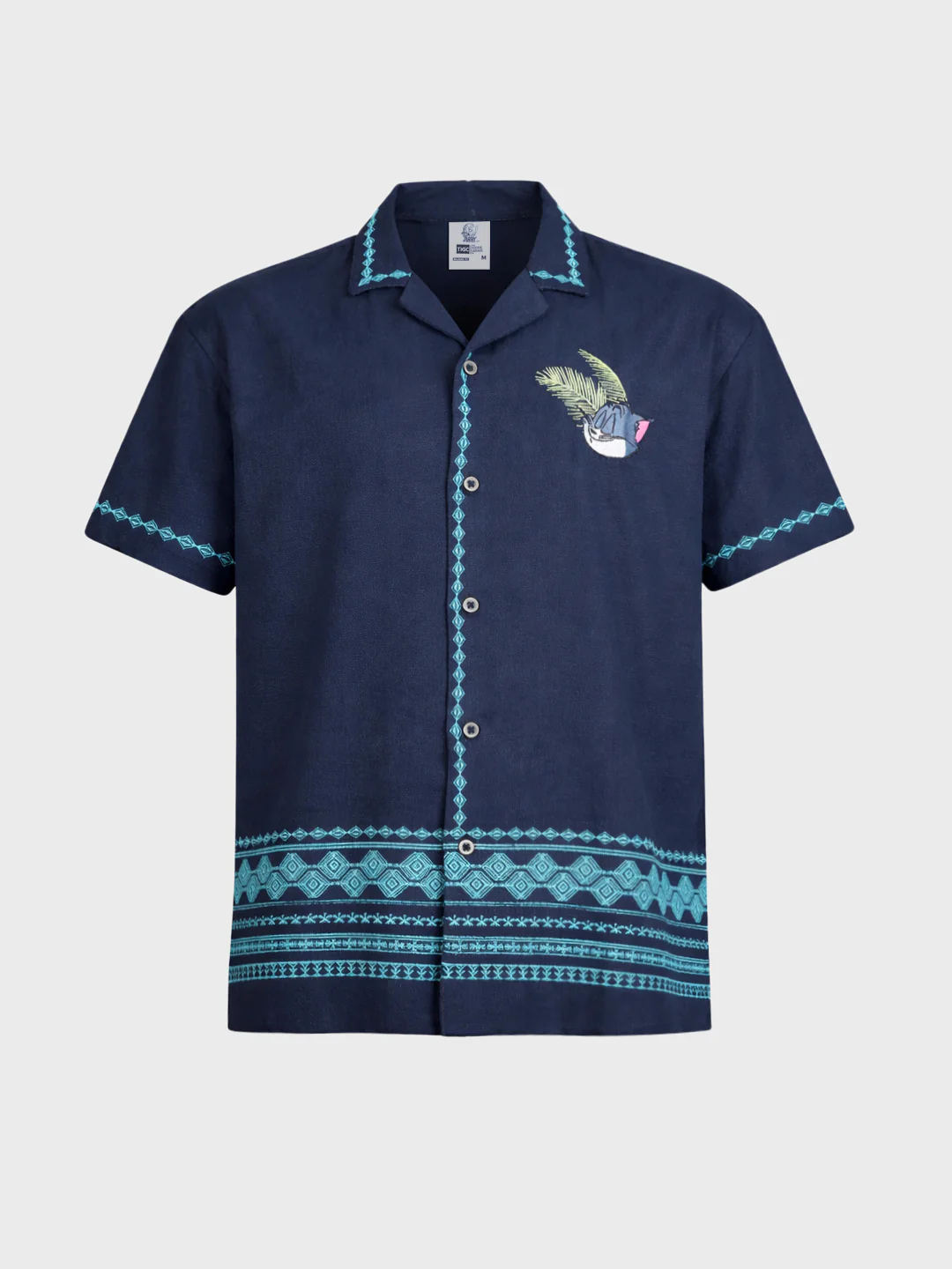 Men's Blue Relaxed Fit Embroidered Shirt - Image 5