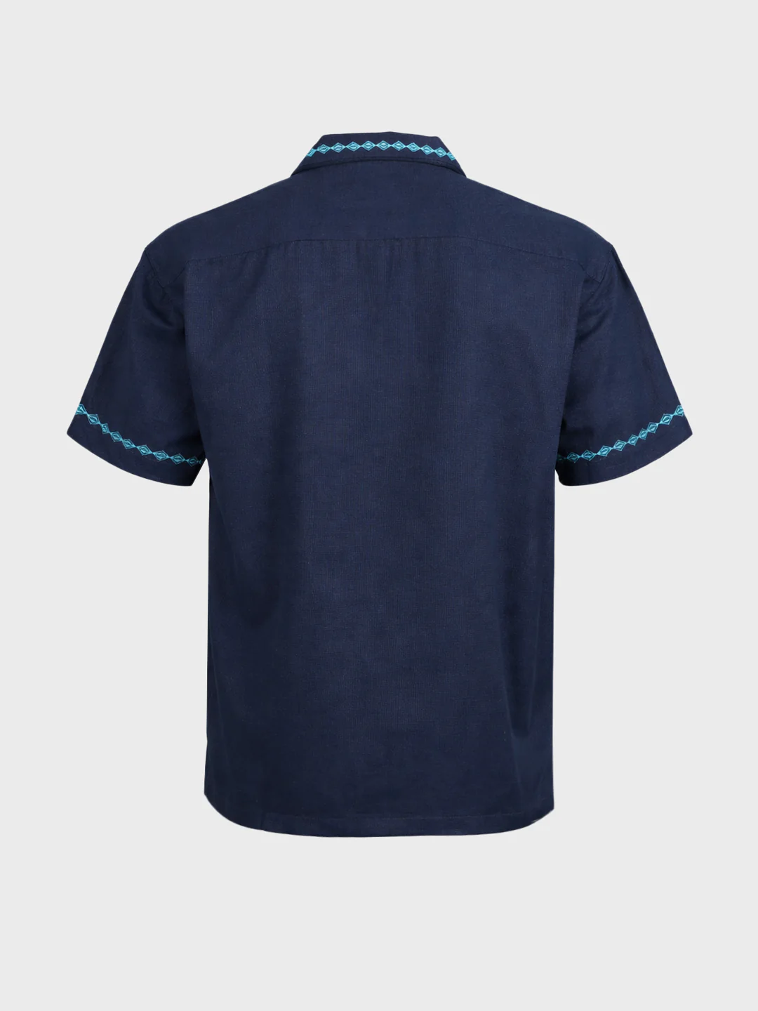 Men's Blue Relaxed Fit Embroidered Shirt - Image 6