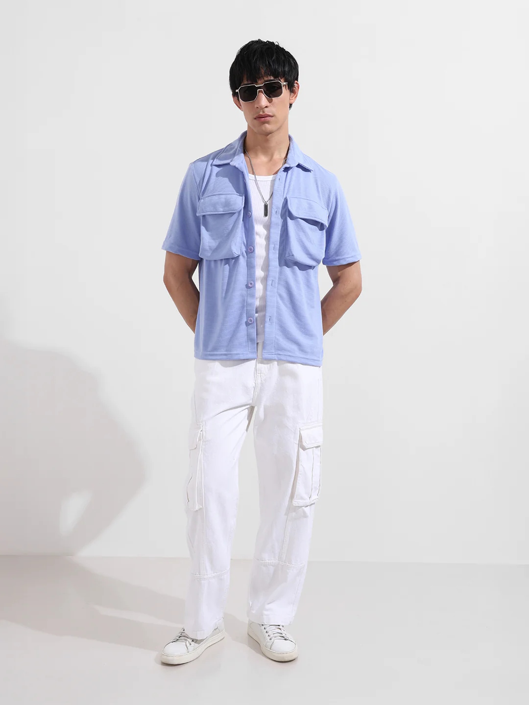 Men's Blue Relaxed Fit Solid Street Wear Shirt - Image 2
