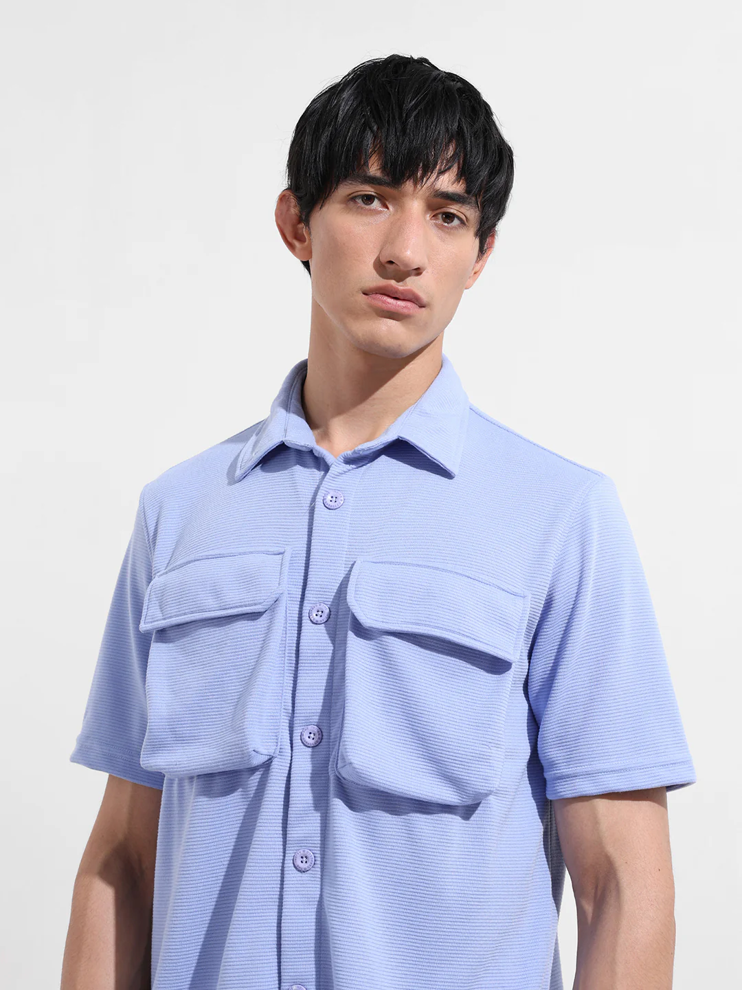 Men's Blue Relaxed Fit Solid Street Wear Shirt - Image 4
