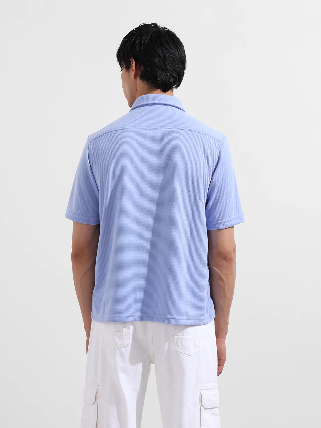 Men's Blue Relaxed Fit Solid Street Wear Shirt - Image 5