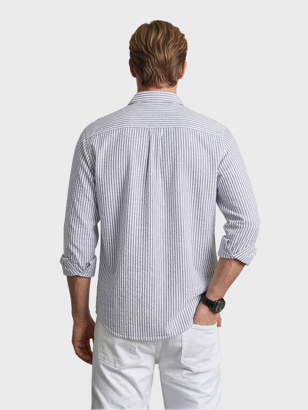 Men's Blue Relaxed Fit Striped Casual Shirt - Image 4