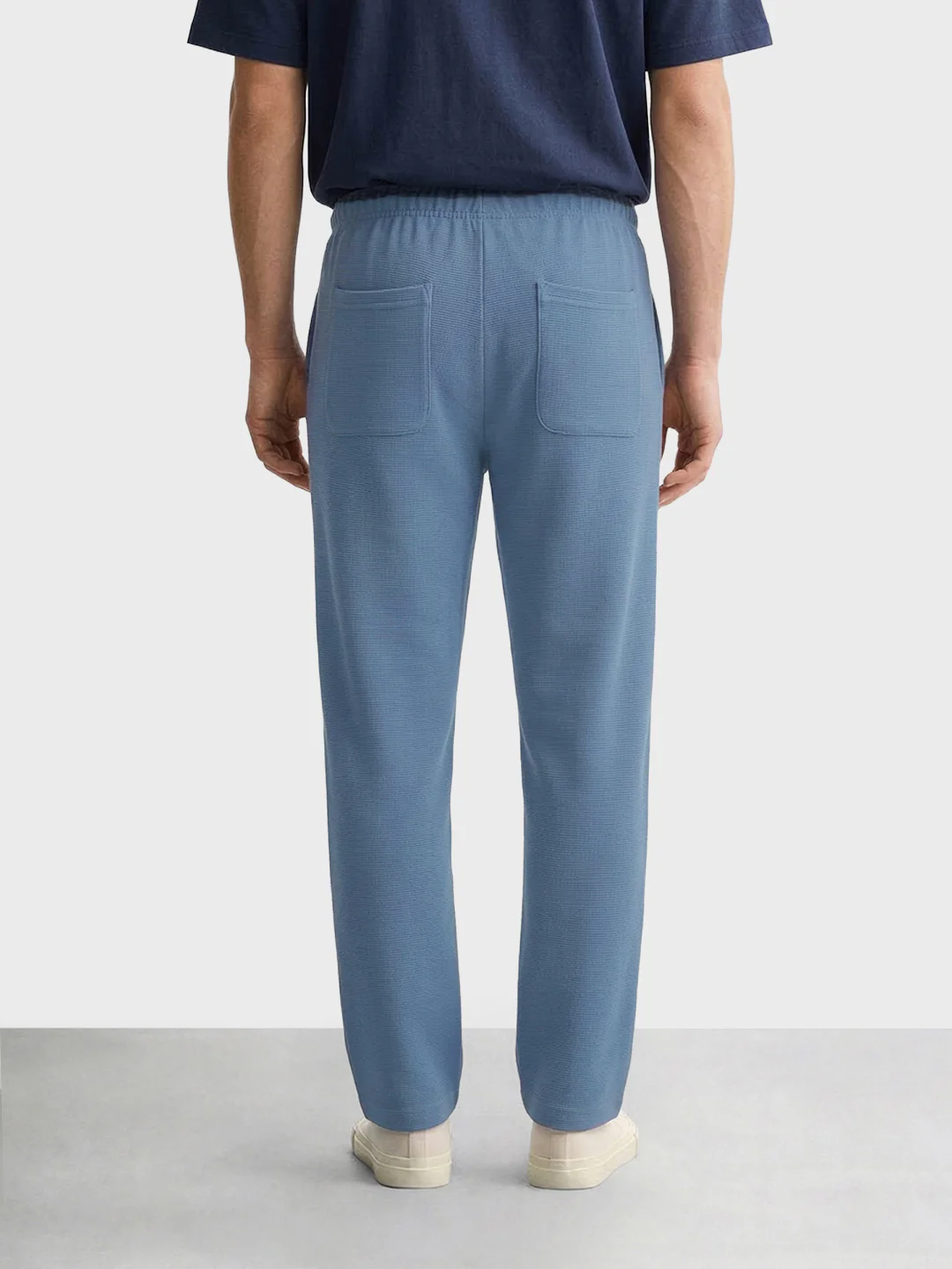 Men's Blue Relaxed Fit Textured Casual Joggers - Image 4