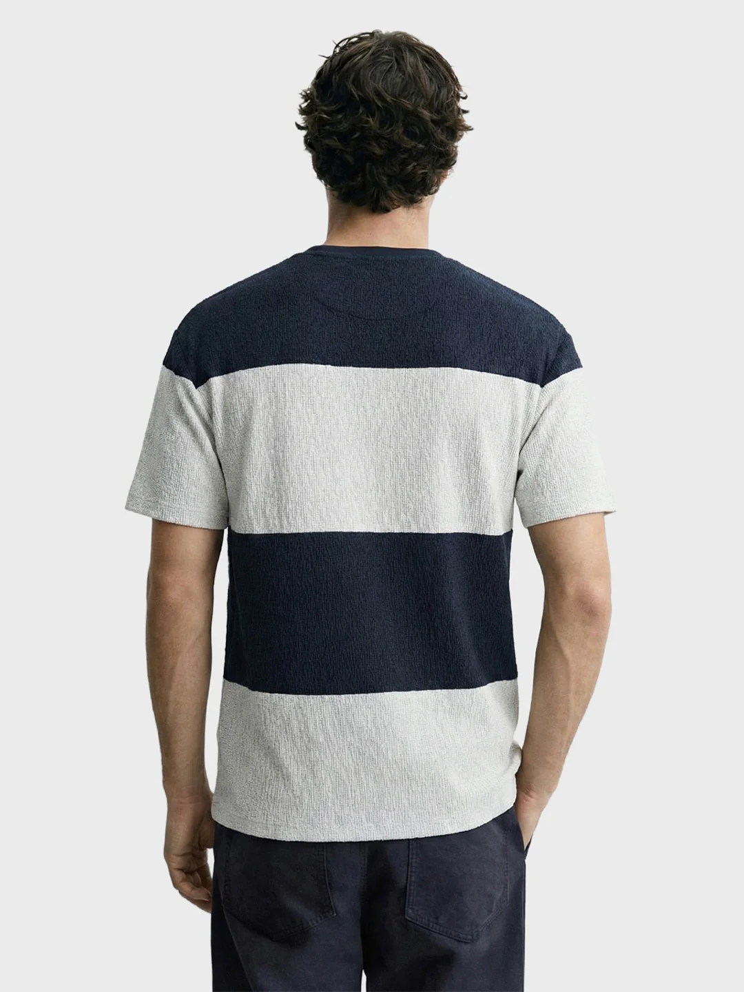 Men's Blue Relaxed Fit Textured Casual T-Shirts - Image 3