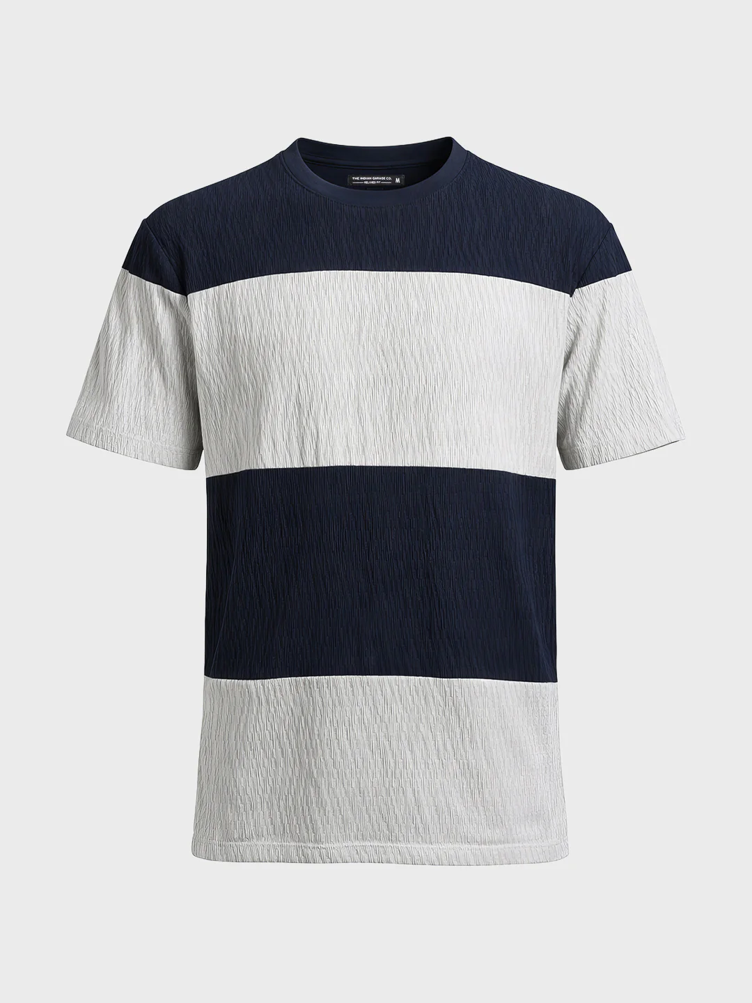 Men's Blue Relaxed Fit Textured Casual T-Shirts - Image 4