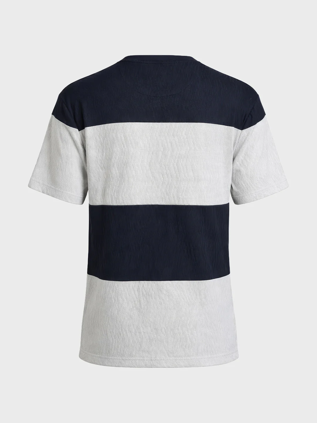Men's Blue Relaxed Fit Textured Casual T-Shirts - Image 5