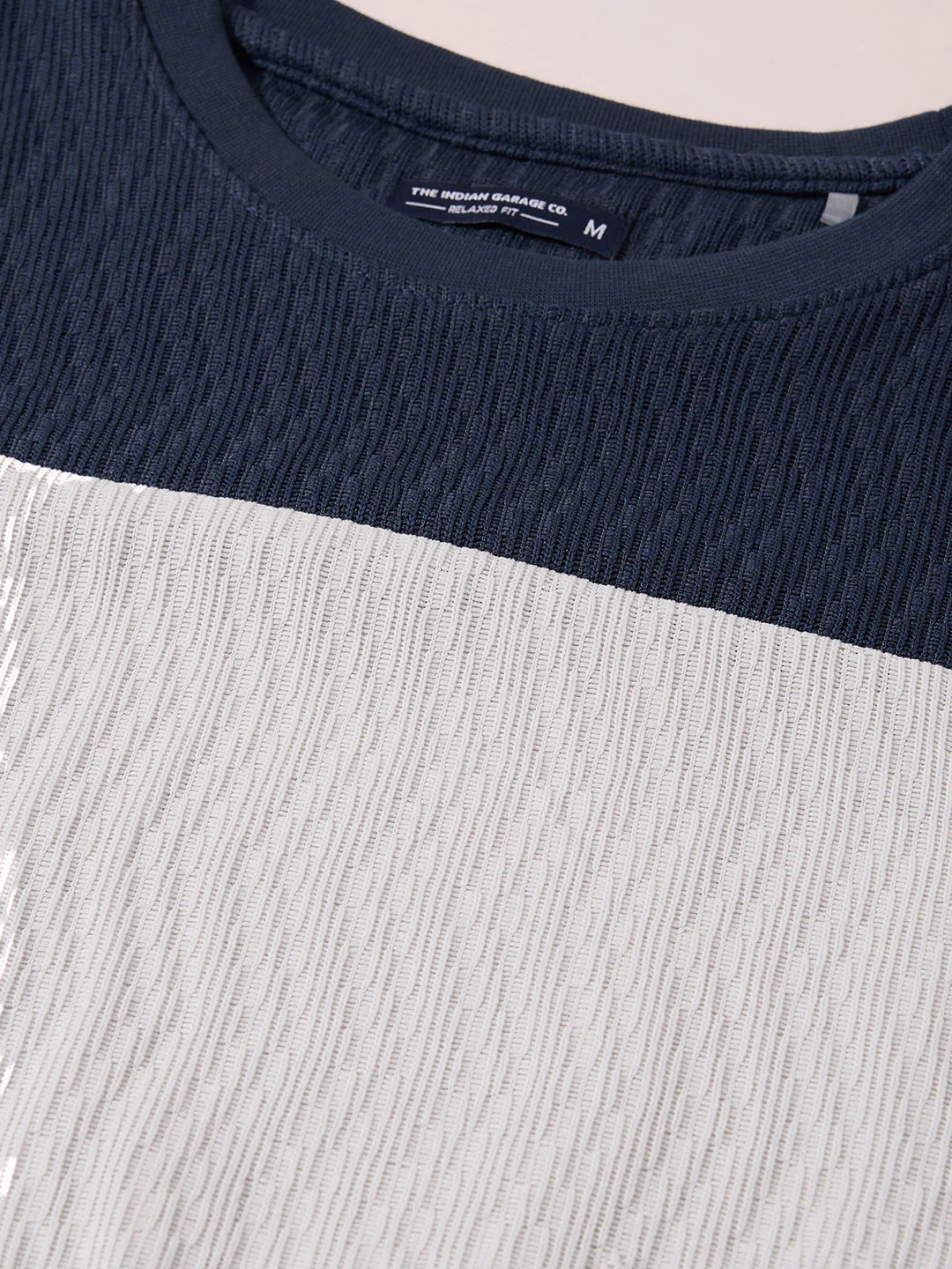Men's Blue Relaxed Fit Textured Casual T-Shirts - Image 6