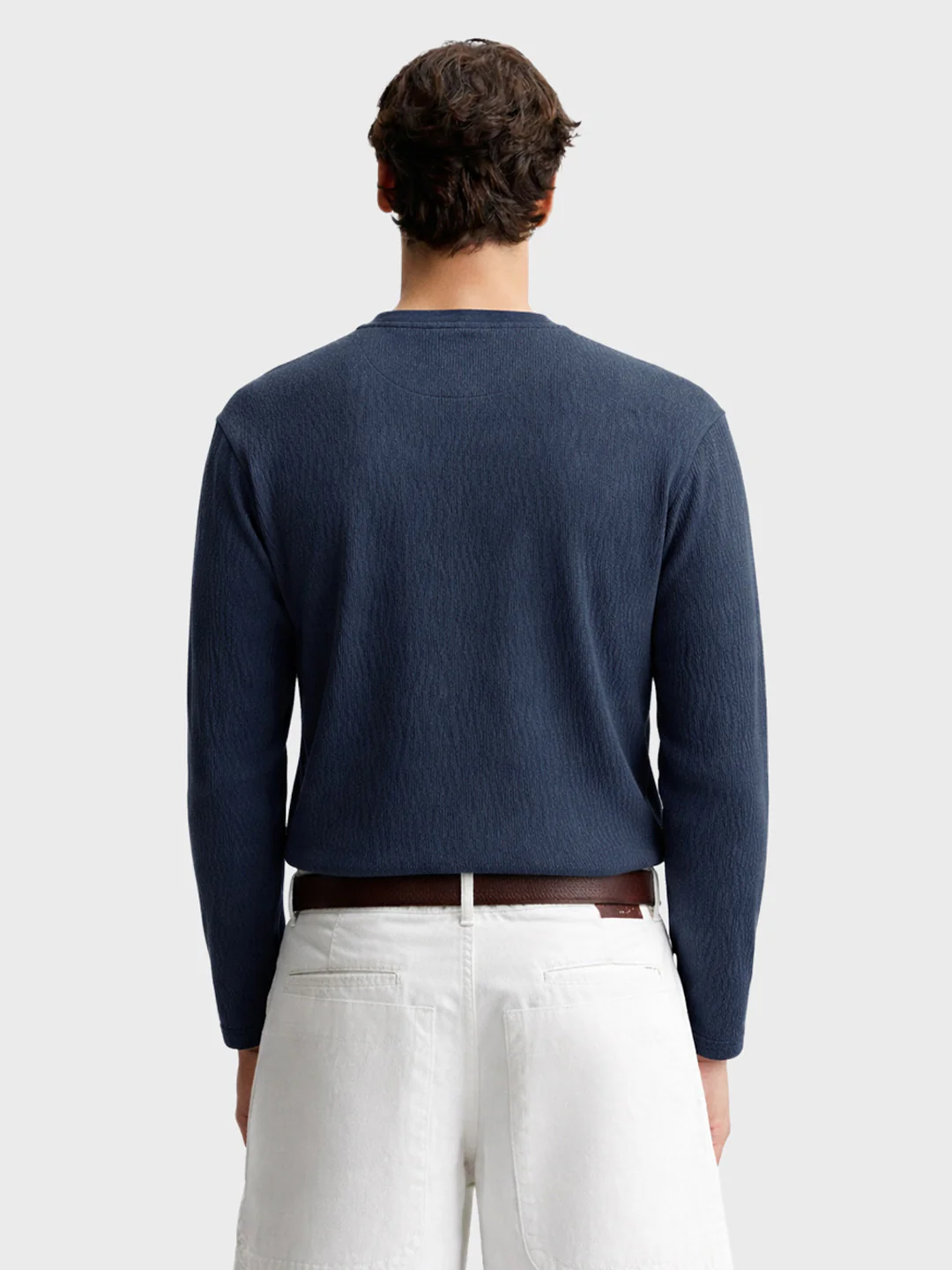 Men's Blue Relaxed Fit Textured Casual T-Shirts - Image 3