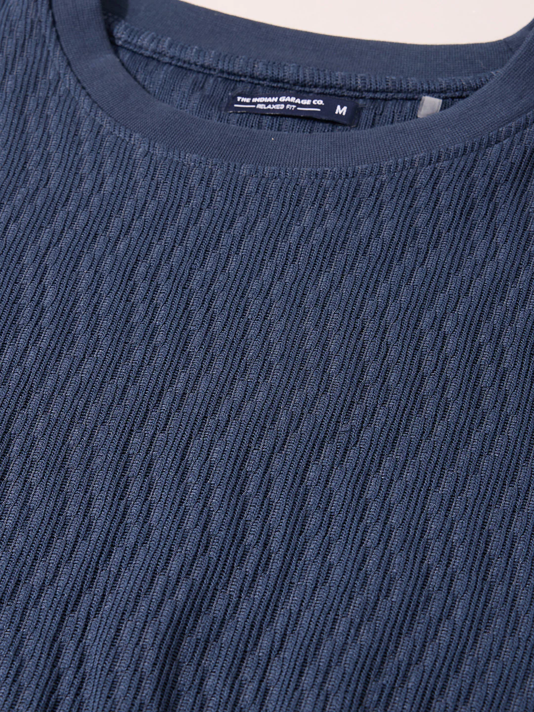 Men's Blue Relaxed Fit Textured Casual T-Shirts - Image 6