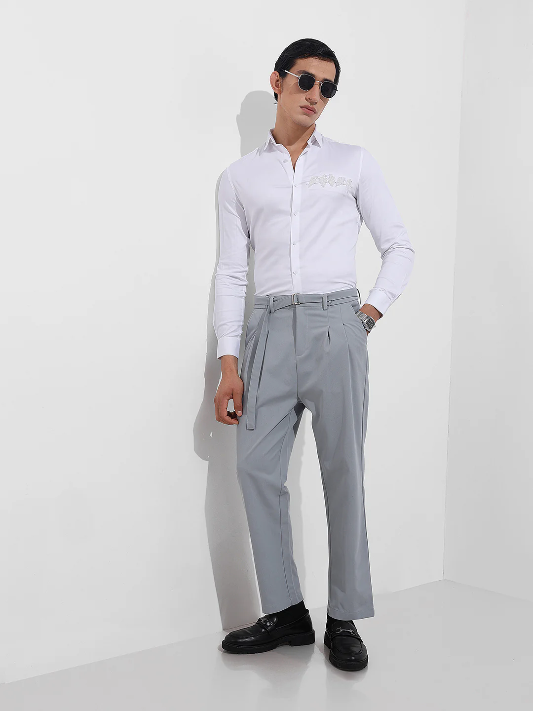 Men's Blue Relaxed Fit Utility Textured Trousers - Image 2