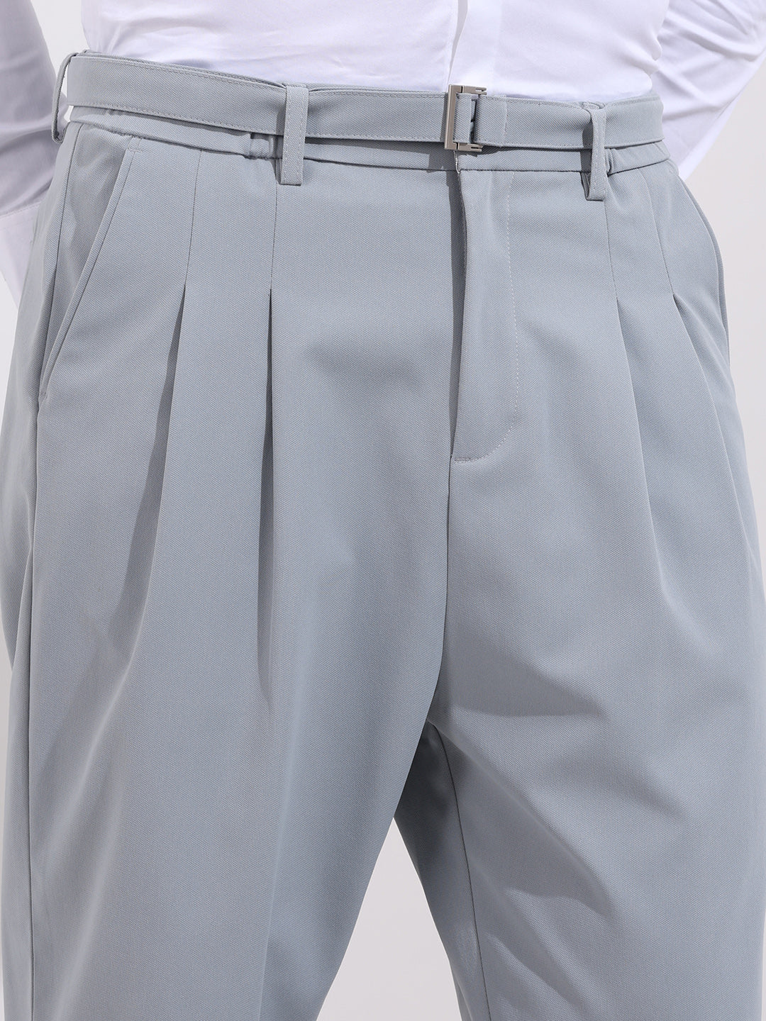 Men's Blue Relaxed Fit Utility Textured Trousers - Image 4