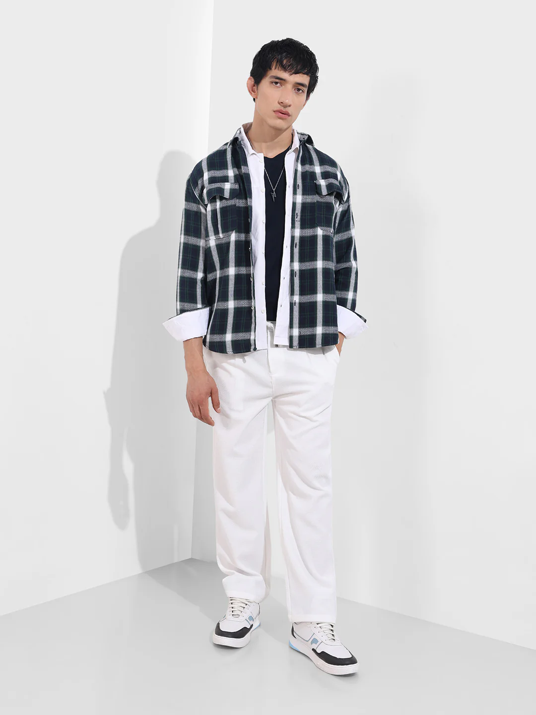 Men's Blue Relaxed Fit Vertical Stripes Utility Shirt - Image 3