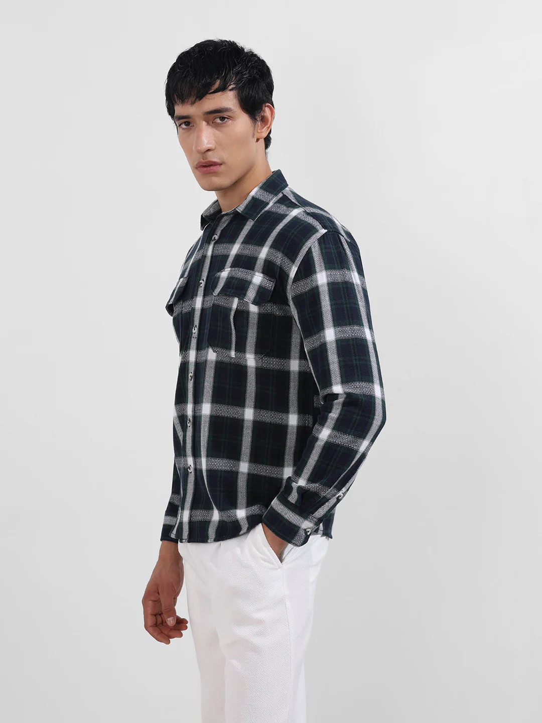 Men's Blue Relaxed Fit Vertical Stripes Utility Shirt - Image 4
