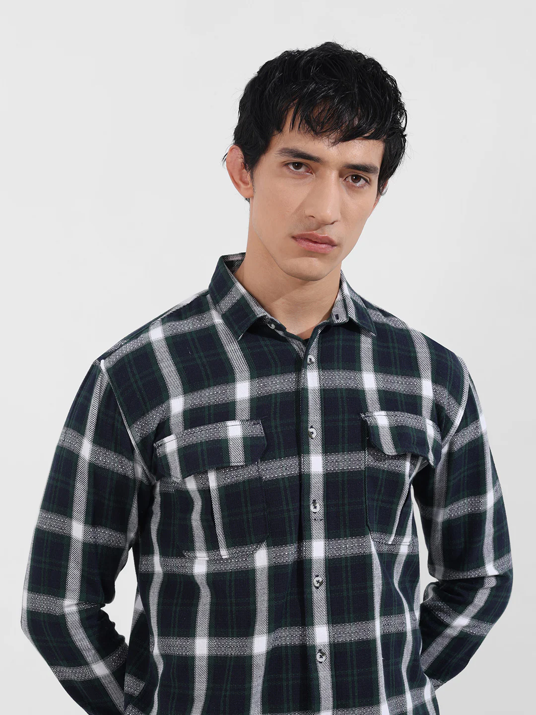 Men's Blue Relaxed Fit Vertical Stripes Utility Shirt - Image 5
