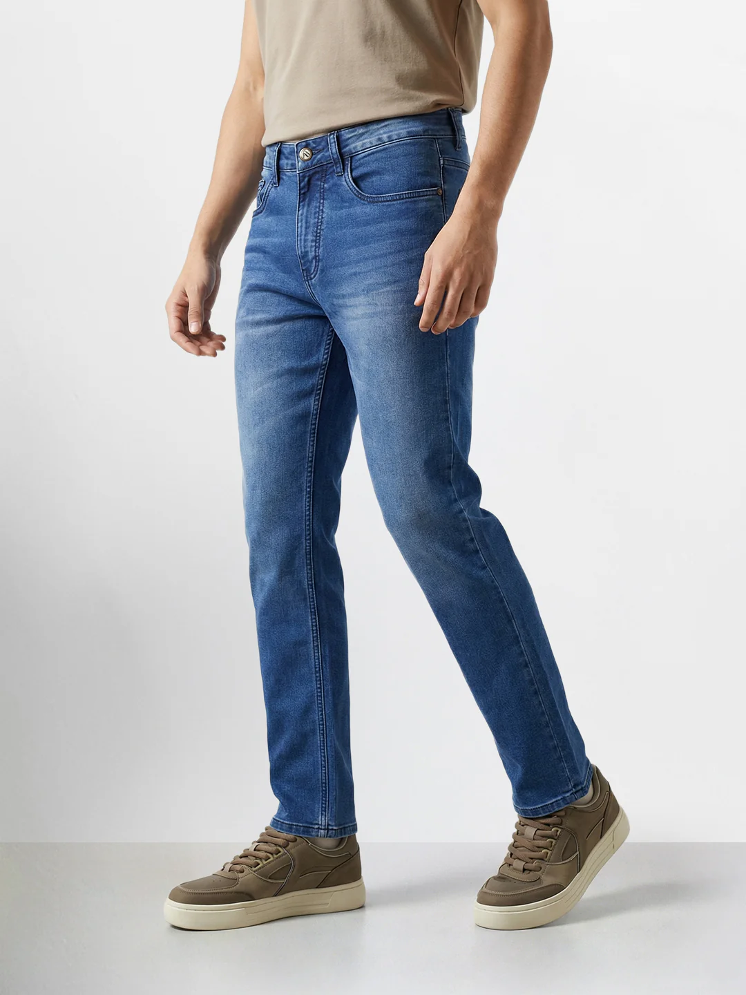 Men's Blue Slim Fit Casual Solid Jeans - Image 3