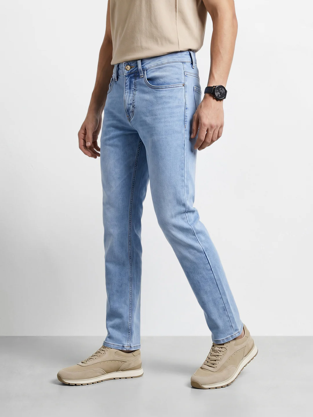 Men's Blue Slim Fit Casual Solid Jeans - Image 3