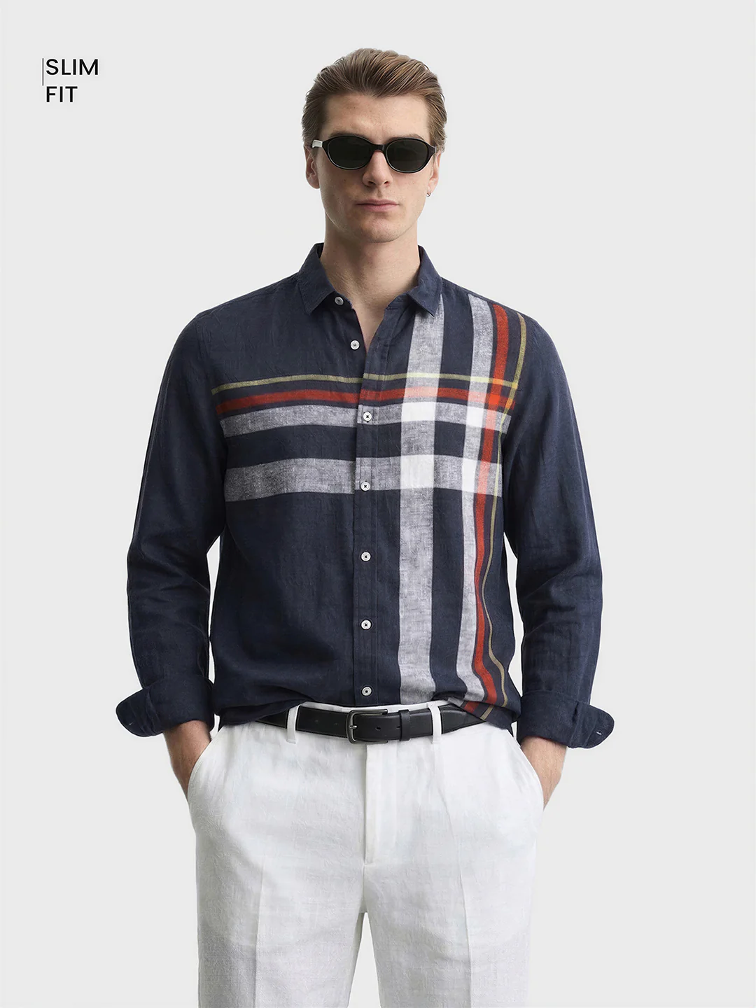 Men's Blue Slim Fit Checked Casual Shirt - Image 2