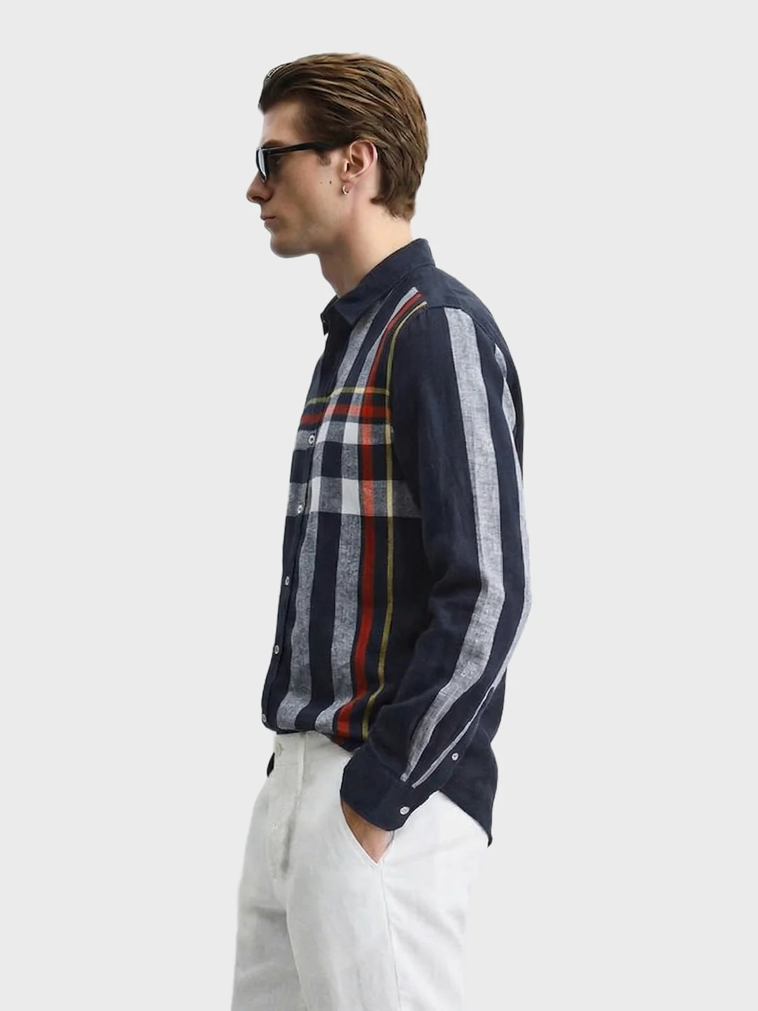 Men's Blue Slim Fit Checked Casual Shirt - Image 4