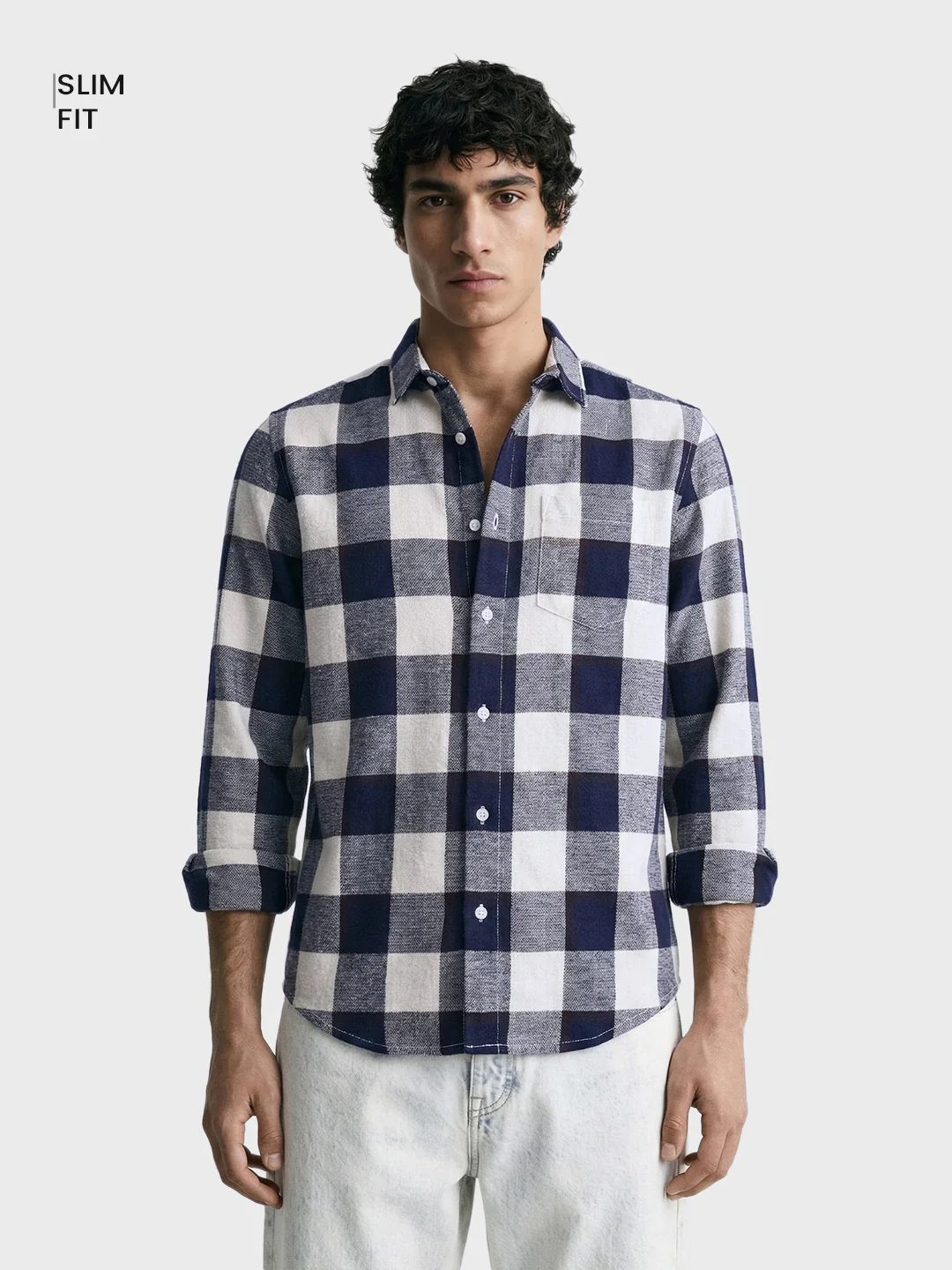 Men's Blue Slim Fit Checked Casual Shirt - Image 2