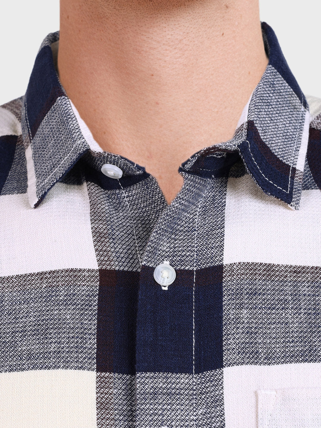 Men's Blue Slim Fit Checked Casual Shirt - Image 3