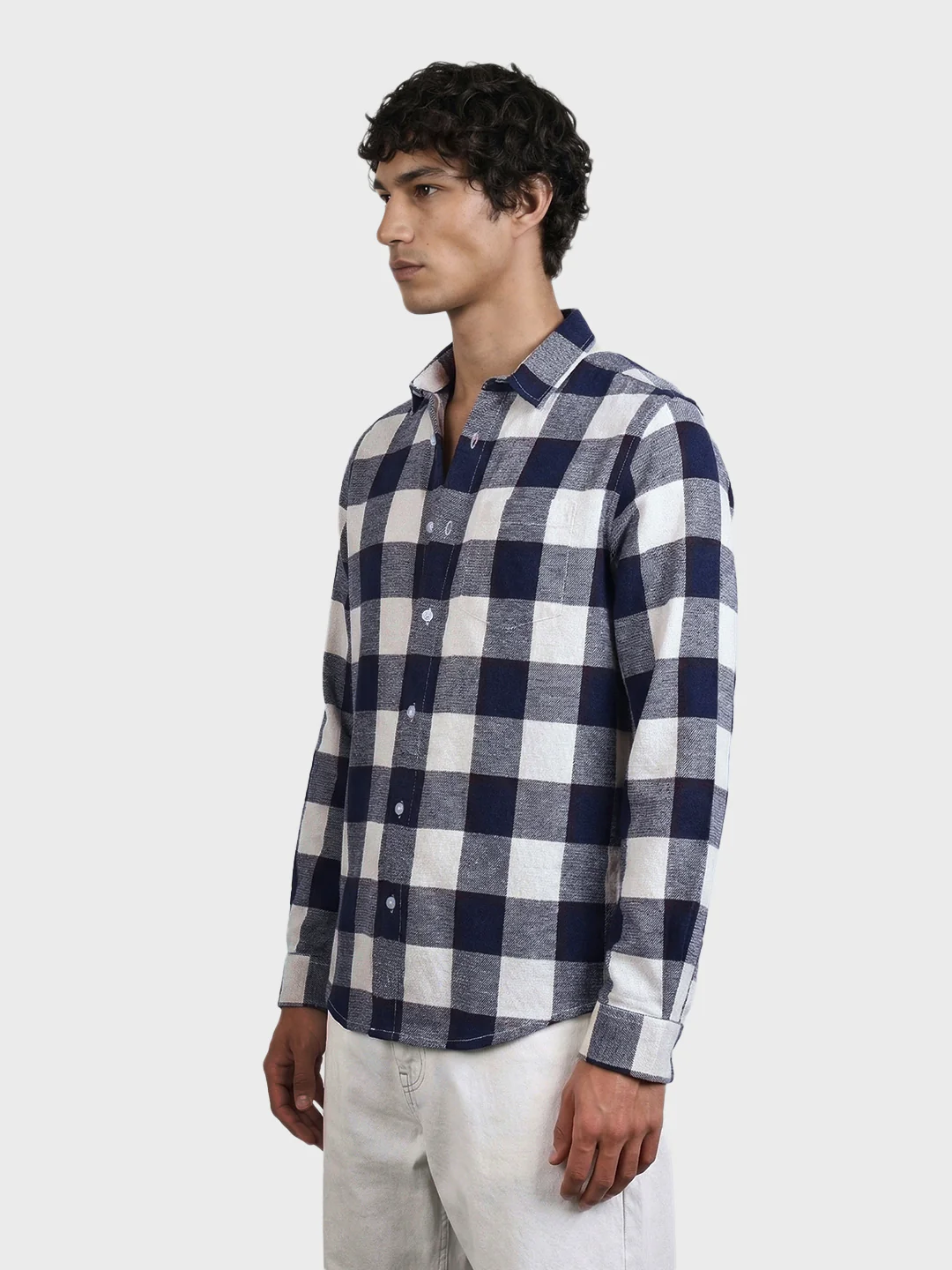 Men's Blue Slim Fit Checked Casual Shirt - Image 4