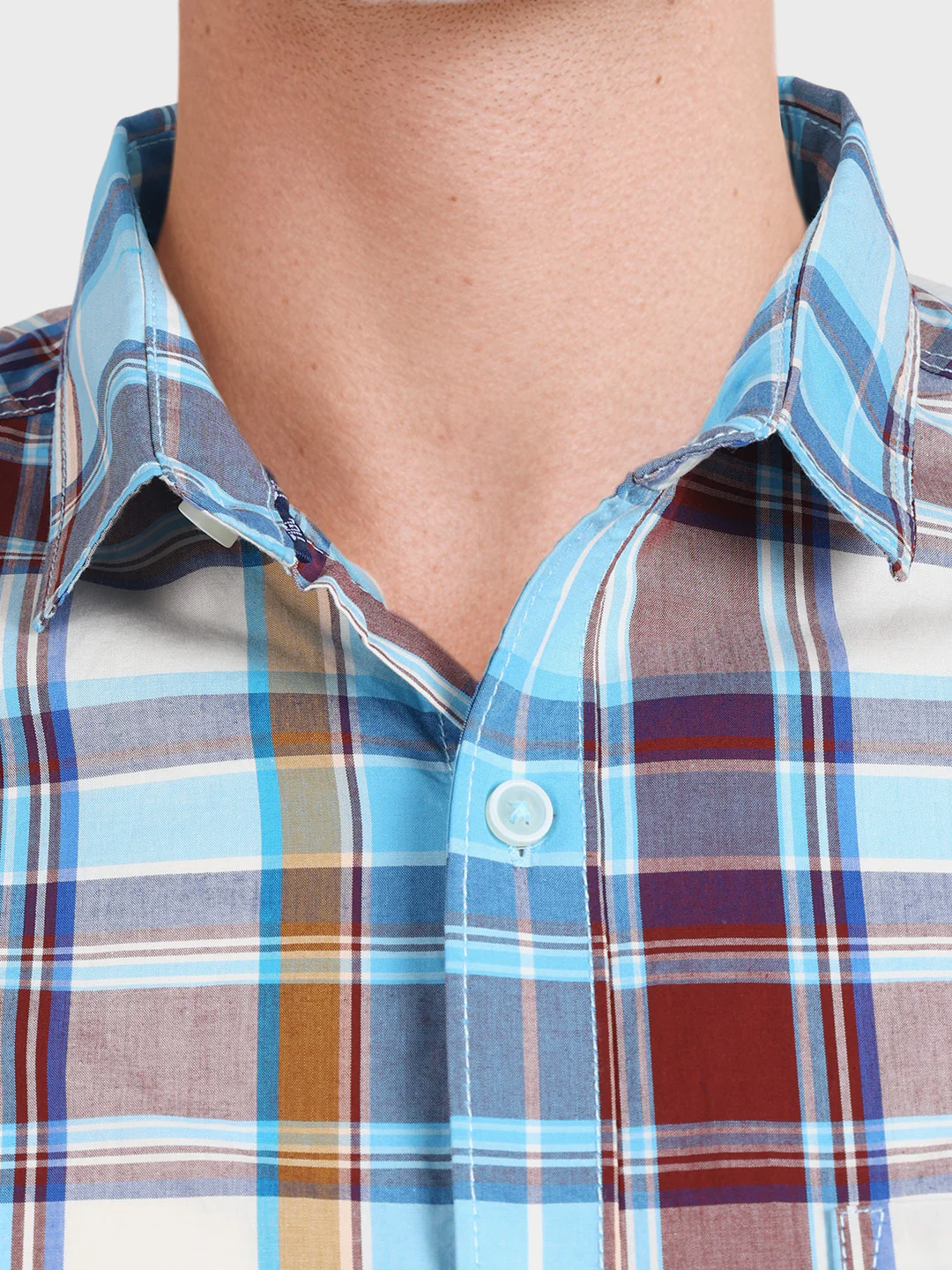 Men's Blue Slim Fit Checked Casual Shirt - Image 3