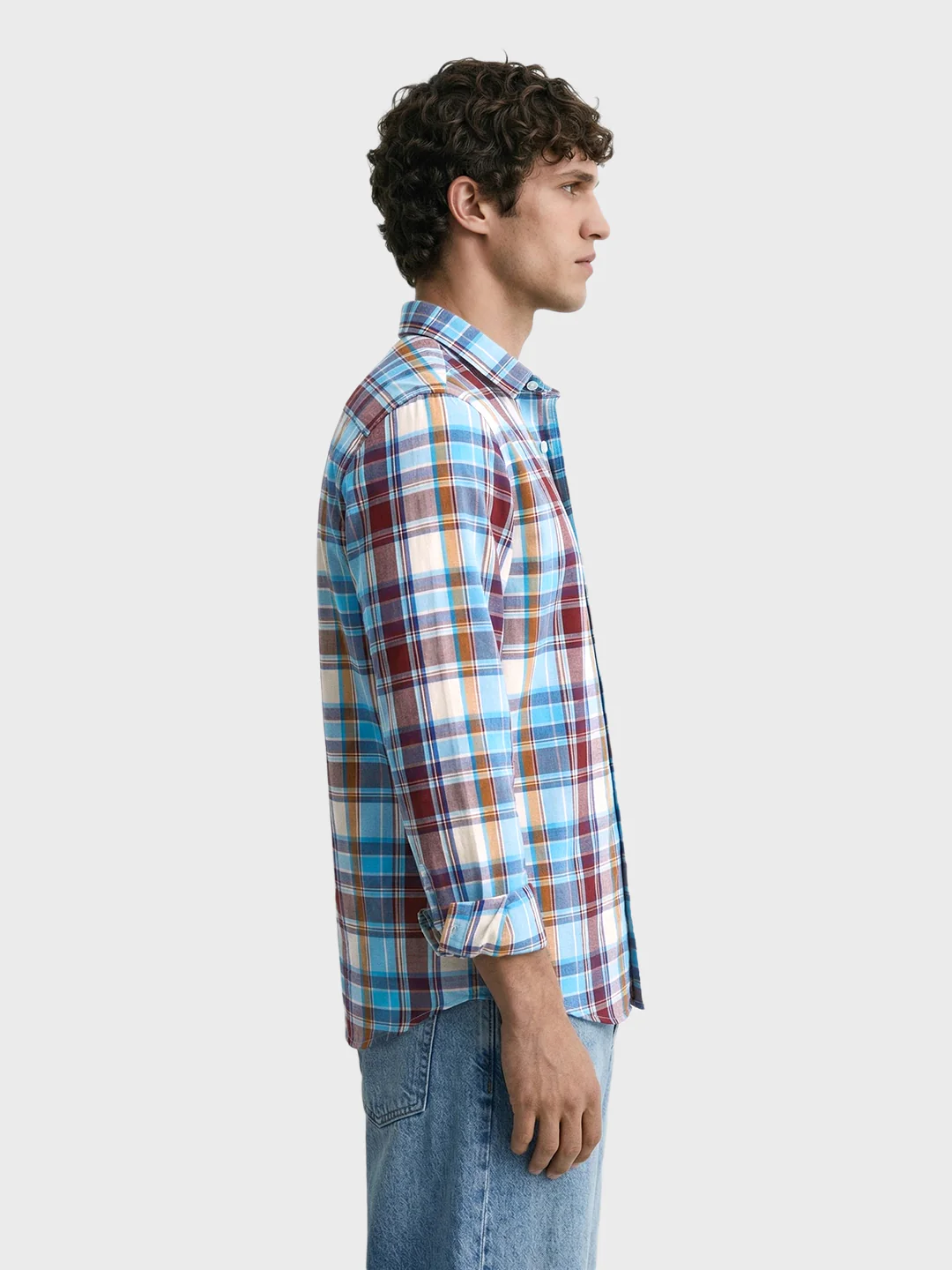 Men's Blue Slim Fit Checked Casual Shirt - Image 4