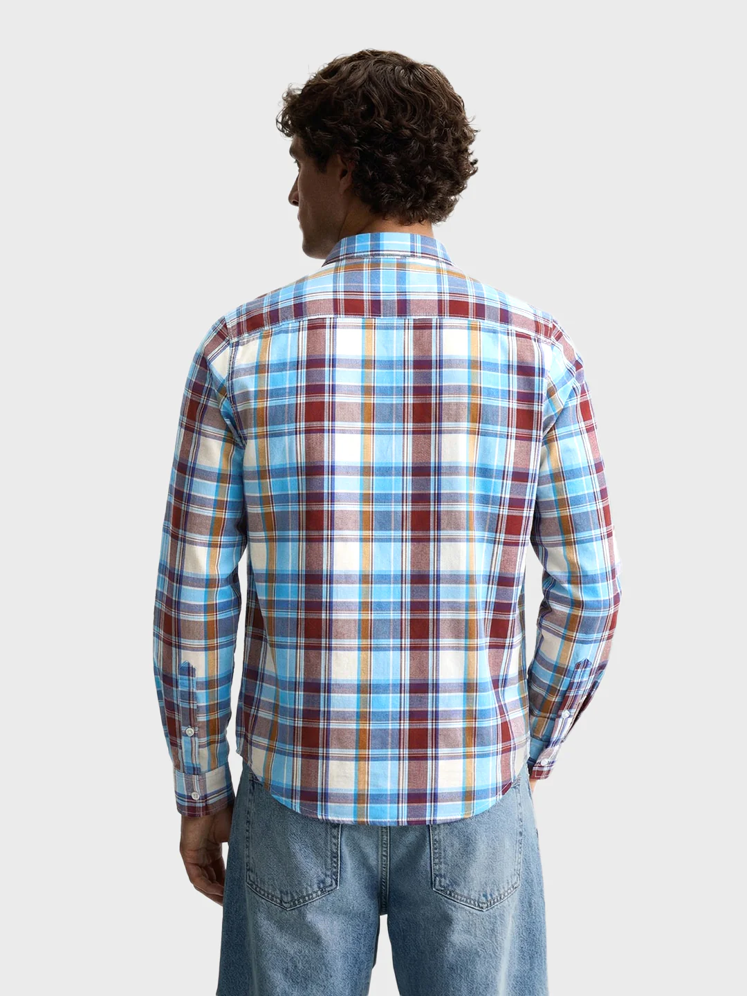 Men's Blue Slim Fit Checked Casual Shirt - Image 5