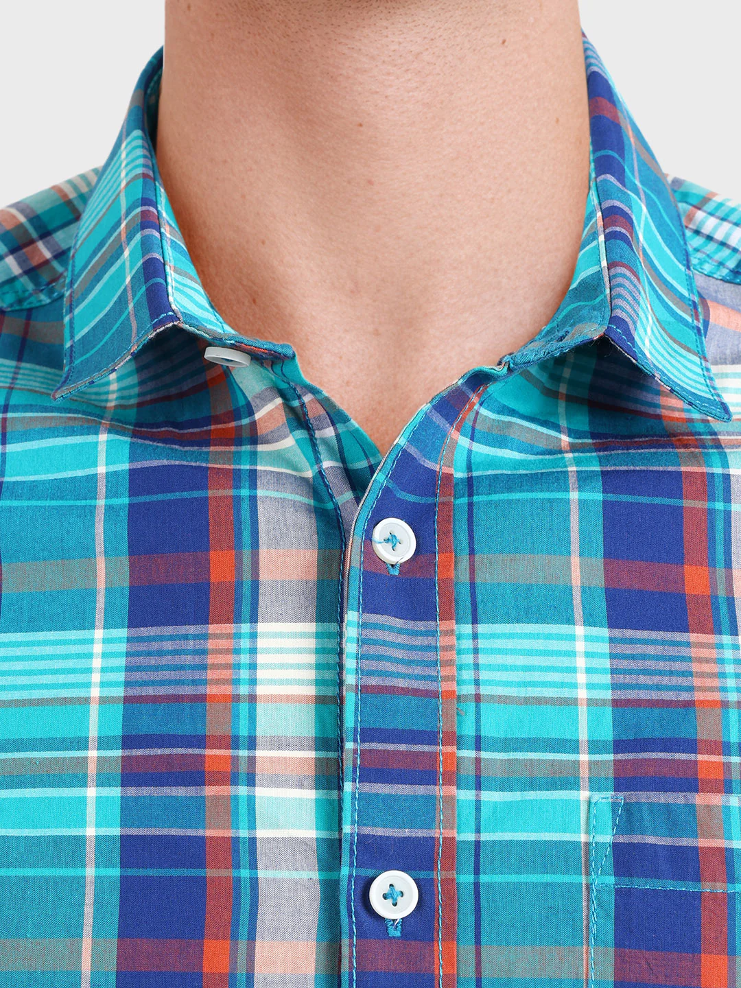 Men's Blue Slim Fit Checked Casual Shirt - Image 3