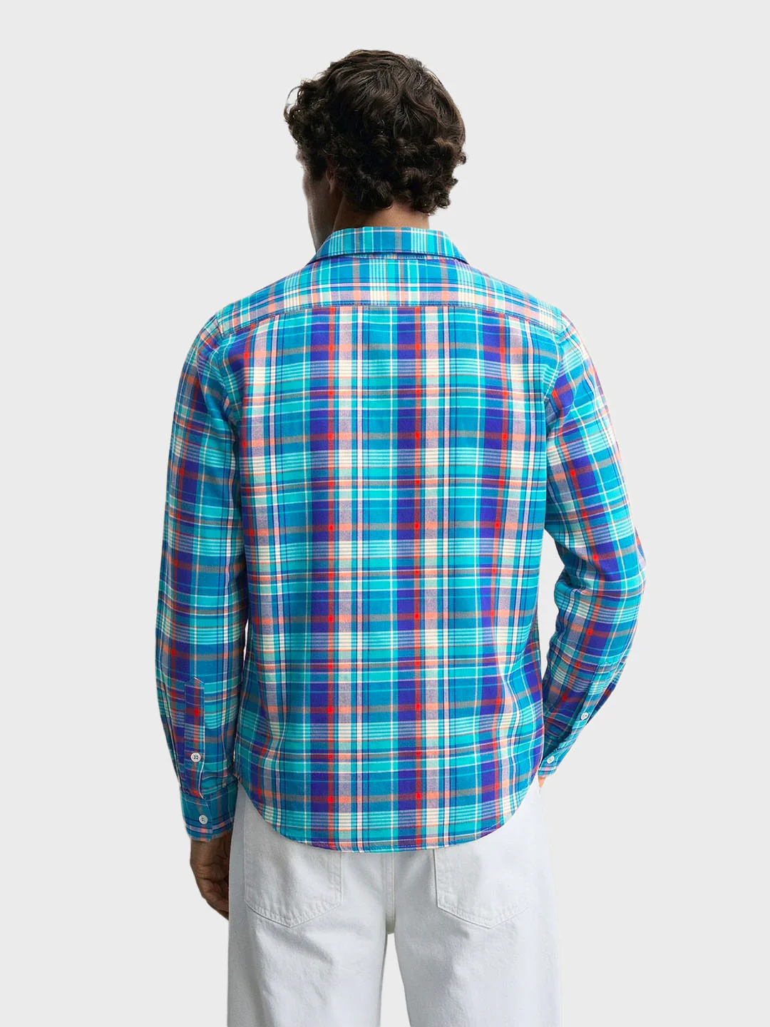 Men's Blue Slim Fit Checked Casual Shirt - Image 5