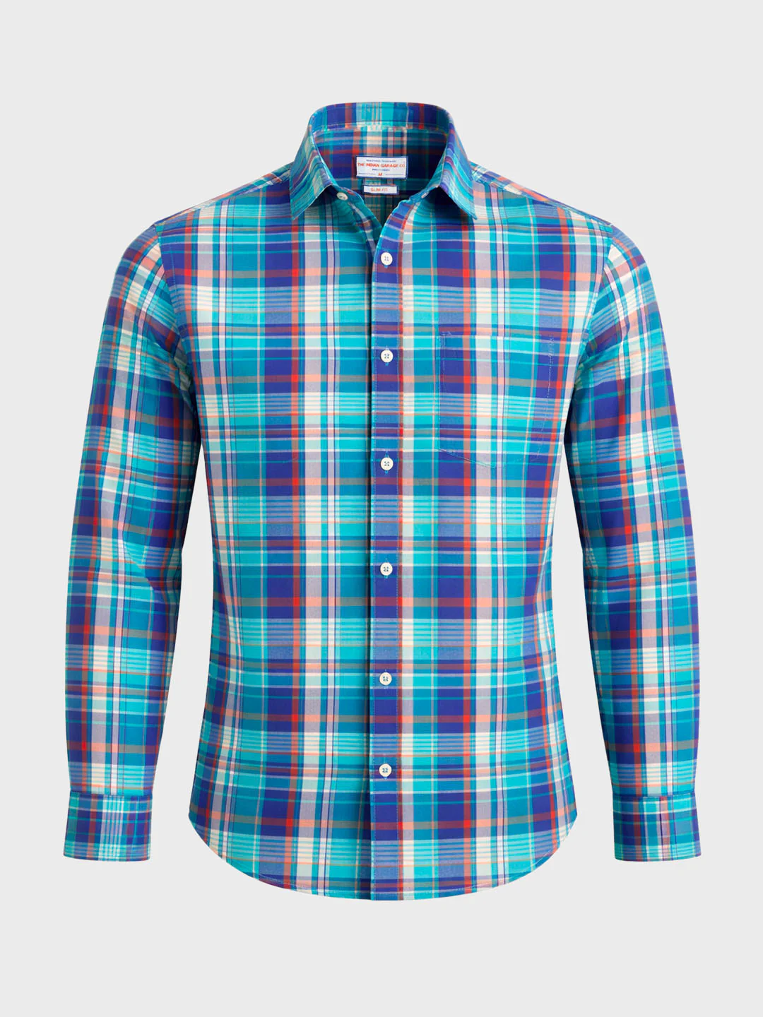 Men's Blue Slim Fit Checked Casual Shirt - Image 6