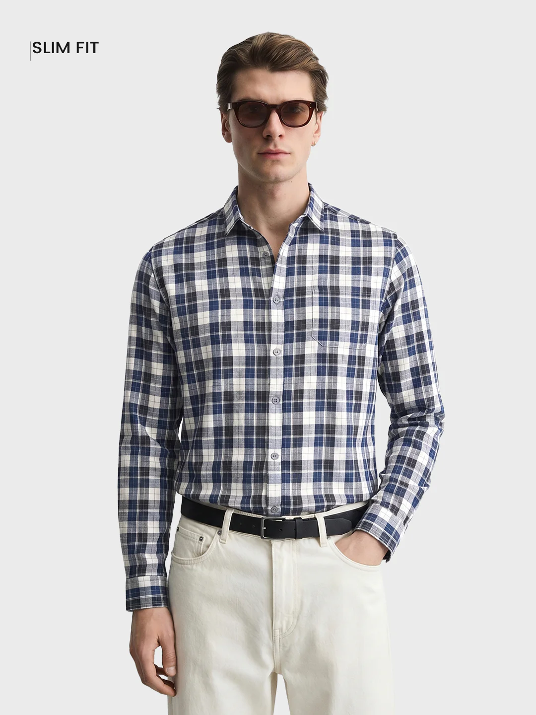 Men's Blue Slim Fit Checkered Casual Shirt - Image 2