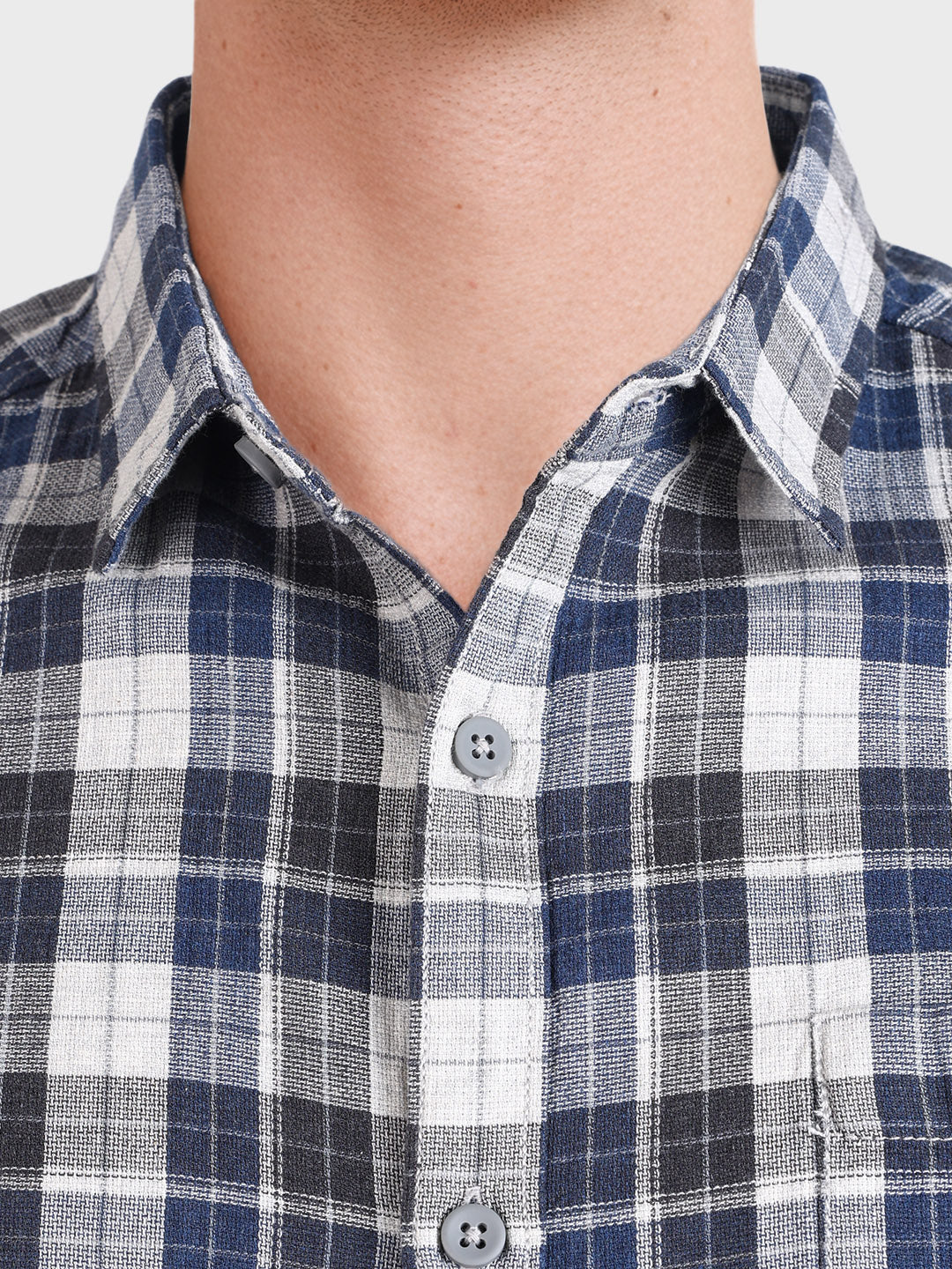 Men's Blue Slim Fit Checkered Casual Shirt - Image 3