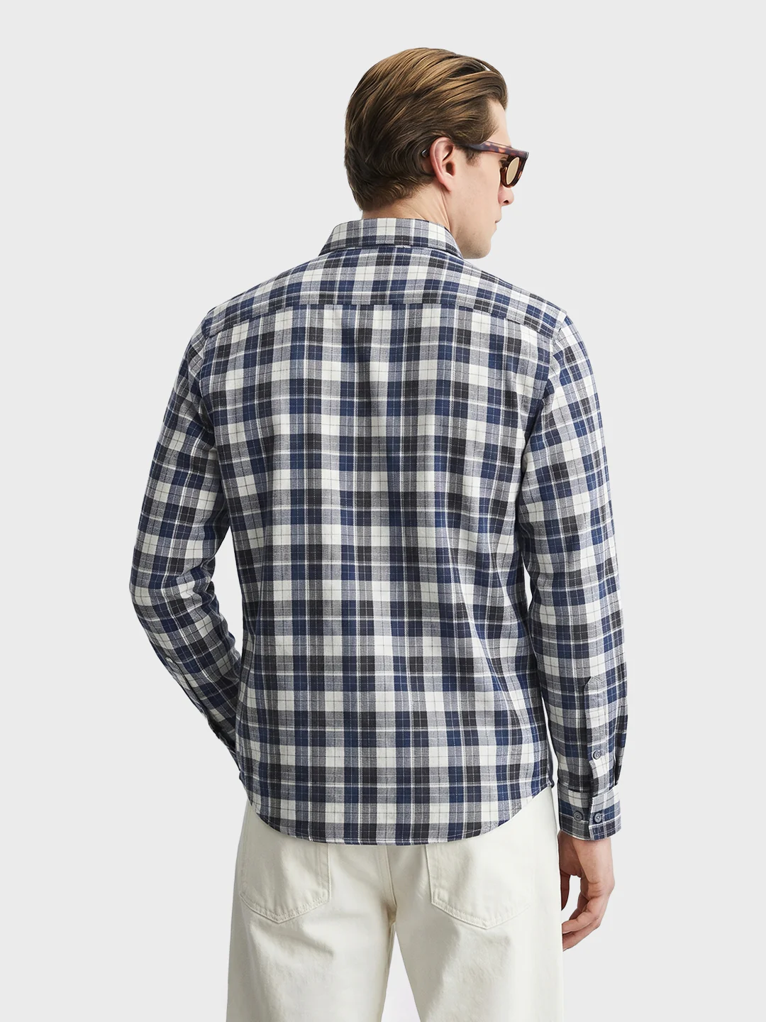 Men's Blue Slim Fit Checkered Casual Shirt - Image 5