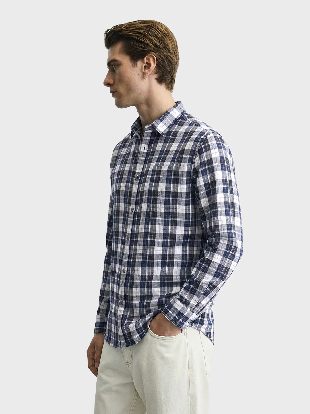 Men's Blue Slim Fit Checkered Casual Shirt - Image 7