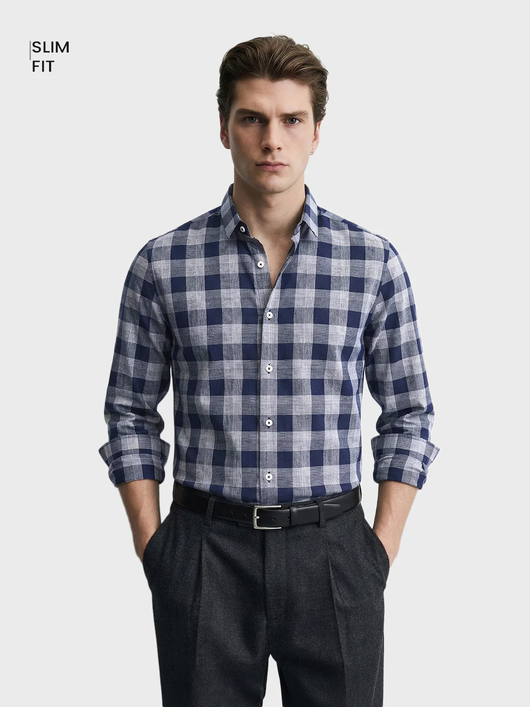 Men's Blue Slim Fit Checked Casual Shirt - Image 2