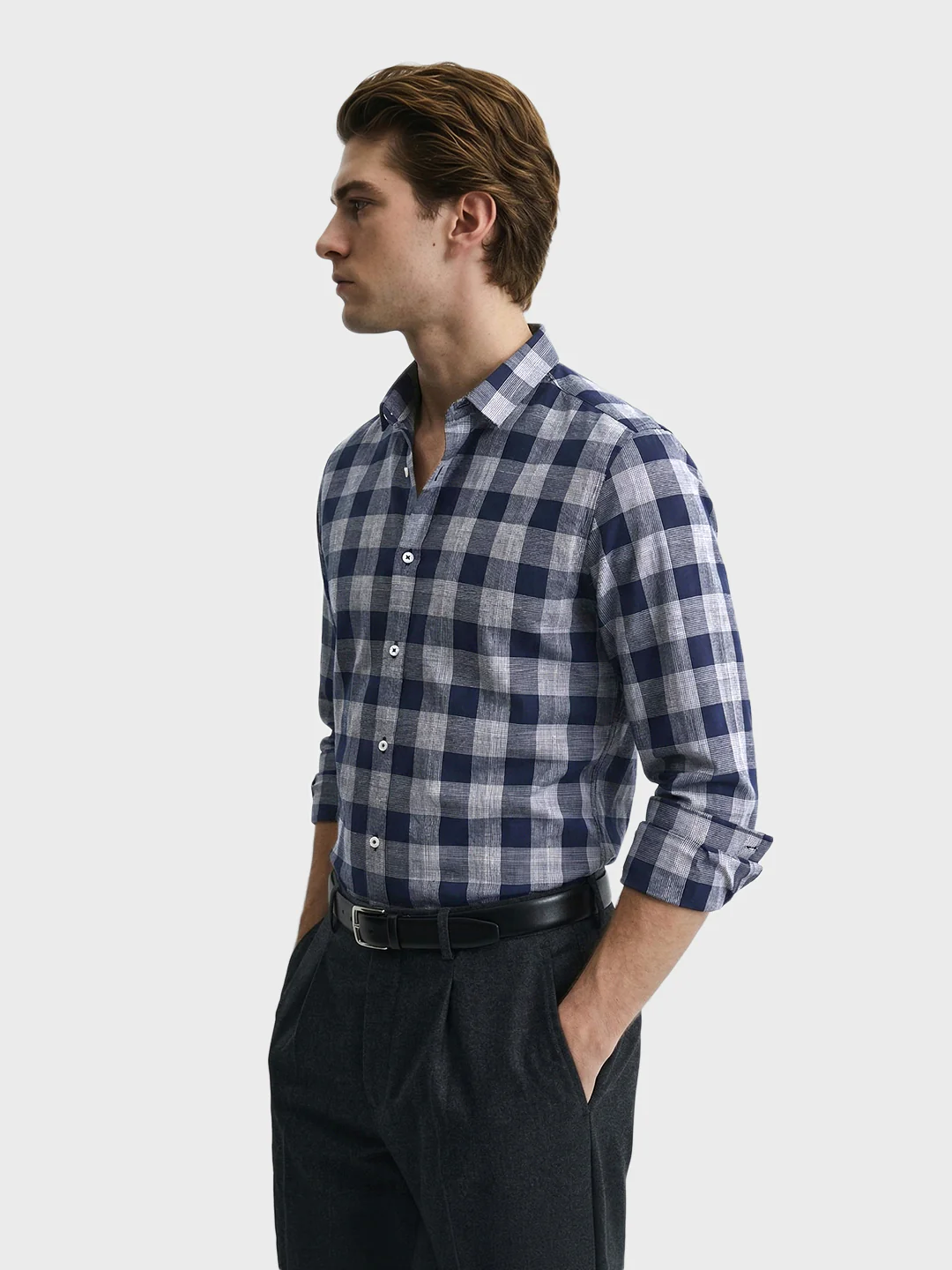 Men's Blue Slim Fit Checked Casual Shirt - Image 4