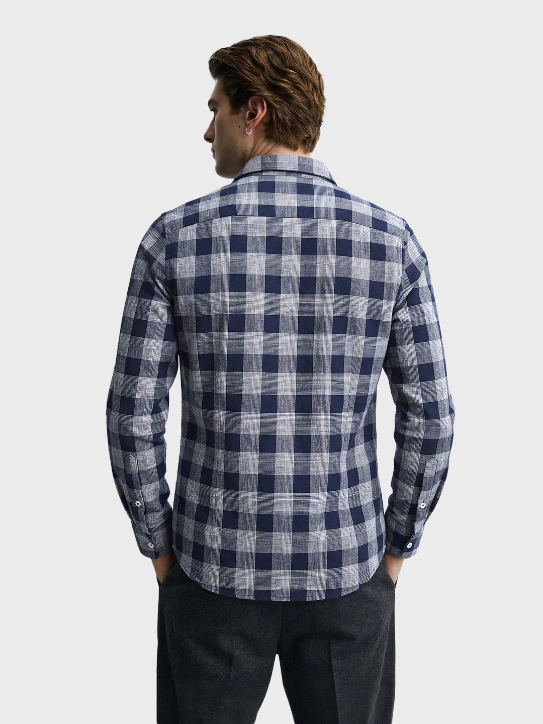 Men's Blue Slim Fit Checked Casual Shirt - Image 5