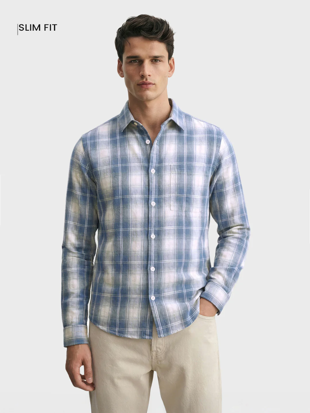 Men's Blue Slim Fit Checked Casual Shirt - Image 2