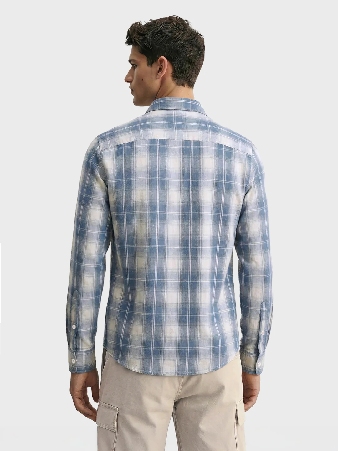Men's Blue Slim Fit Checked Casual Shirt - Image 3