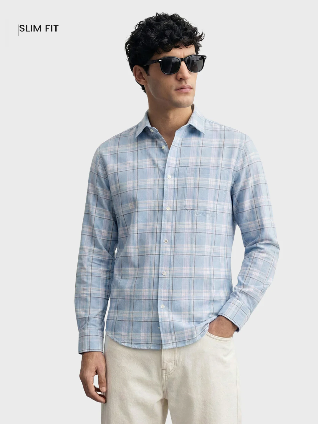 Men's Blue Slim Fit Checked Casual Shirt - Image 2