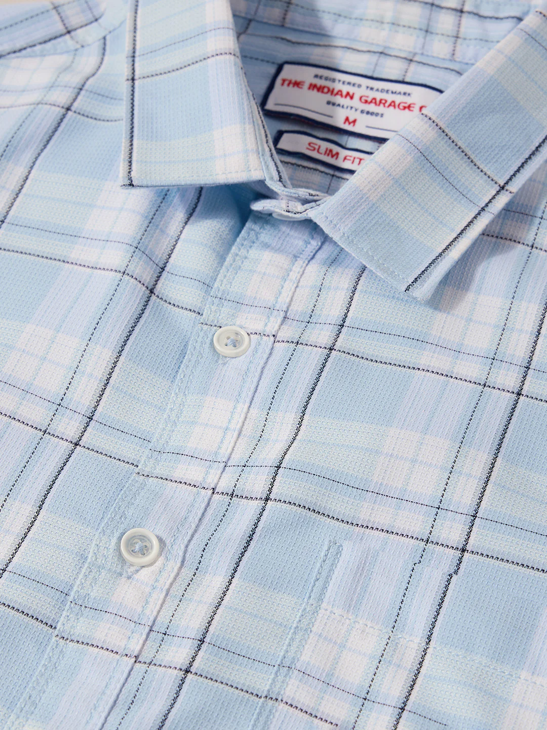 Men's Blue Slim Fit Checked Casual Shirt - Image 3