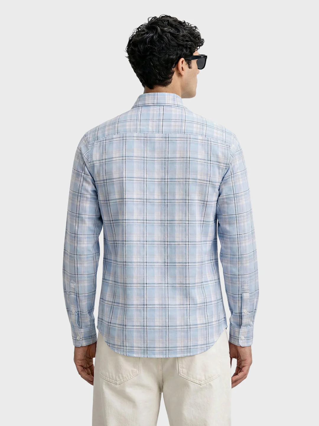 Men's Blue Slim Fit Checked Casual Shirt - Image 4