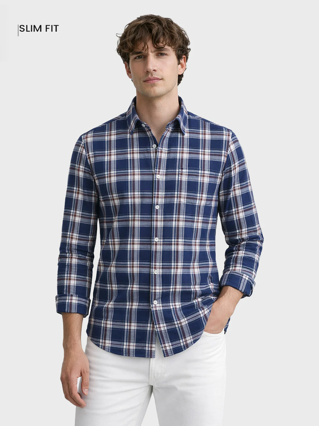 Men's Blue Slim Fit Checked Casual Shirt - Image 2
