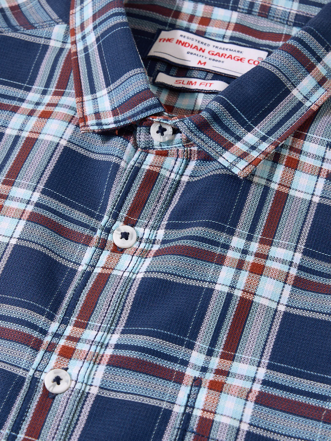 Men's Blue Slim Fit Checked Casual Shirt - Image 3